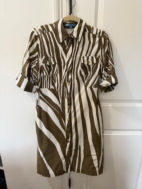 Antonio Melani Dillard’s Brown Zebra Print Safari Button-Down Shirt Dress Sz 8